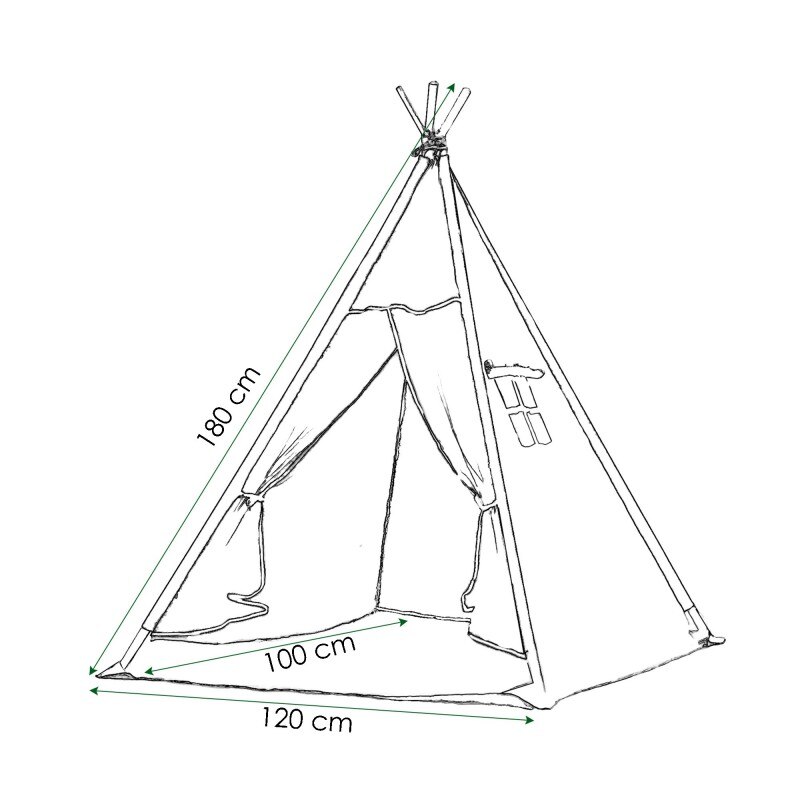Cort copii Sersimo stil indian Teepee Tent cu fereastra, covoras gros si 2 perne, alb gri cu norisori [10]