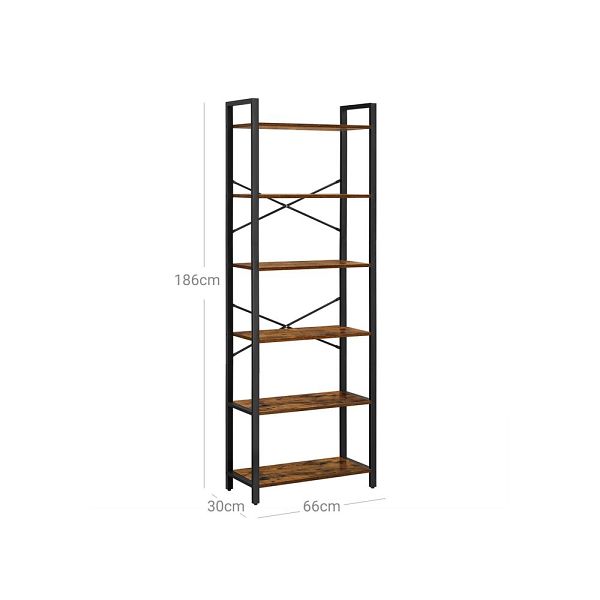 VASAGLE Biblioteca cu cadru otel si 6 polite, stil industrial, 66x30x186cm, maro rustic si negru [7]