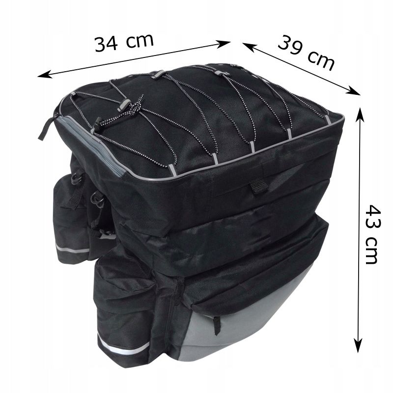 Geanta portbagaj bicicleta dubla, 8 buzunare laterale, 39x34x43cm, negru cu elemente reflectorizante gri, protectie impermeabila [9]