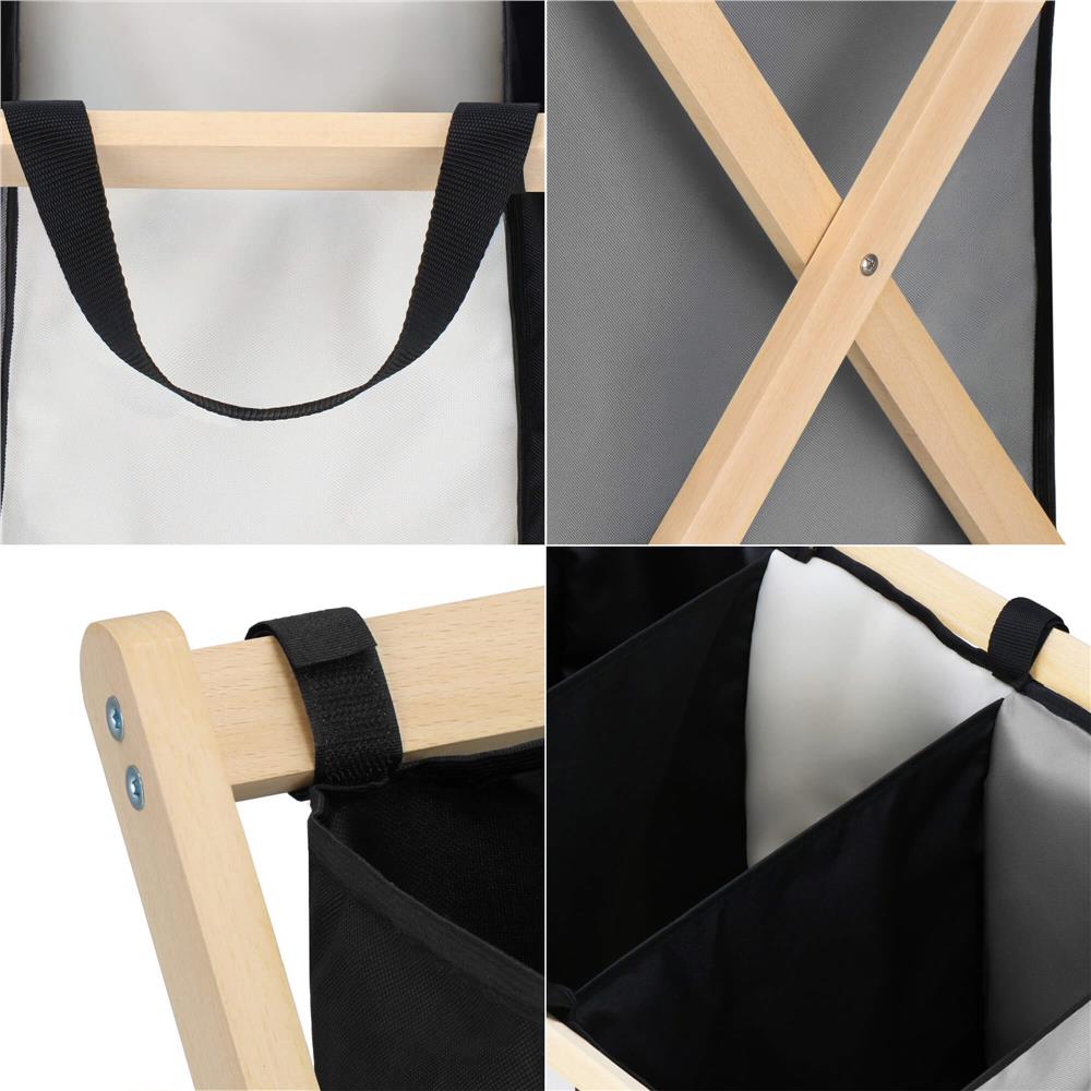 Cos de rufe cu 3 compartimente, cadru din lemn, 67x42x57 cm, 105 litri [16]