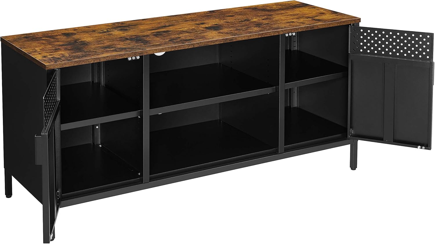 SONGMICS Comoda TV 120x40x55 cm, 3 rafturi reglabile, 2 usi, stil vintage, PAL si otel, maro-negru mat [8]