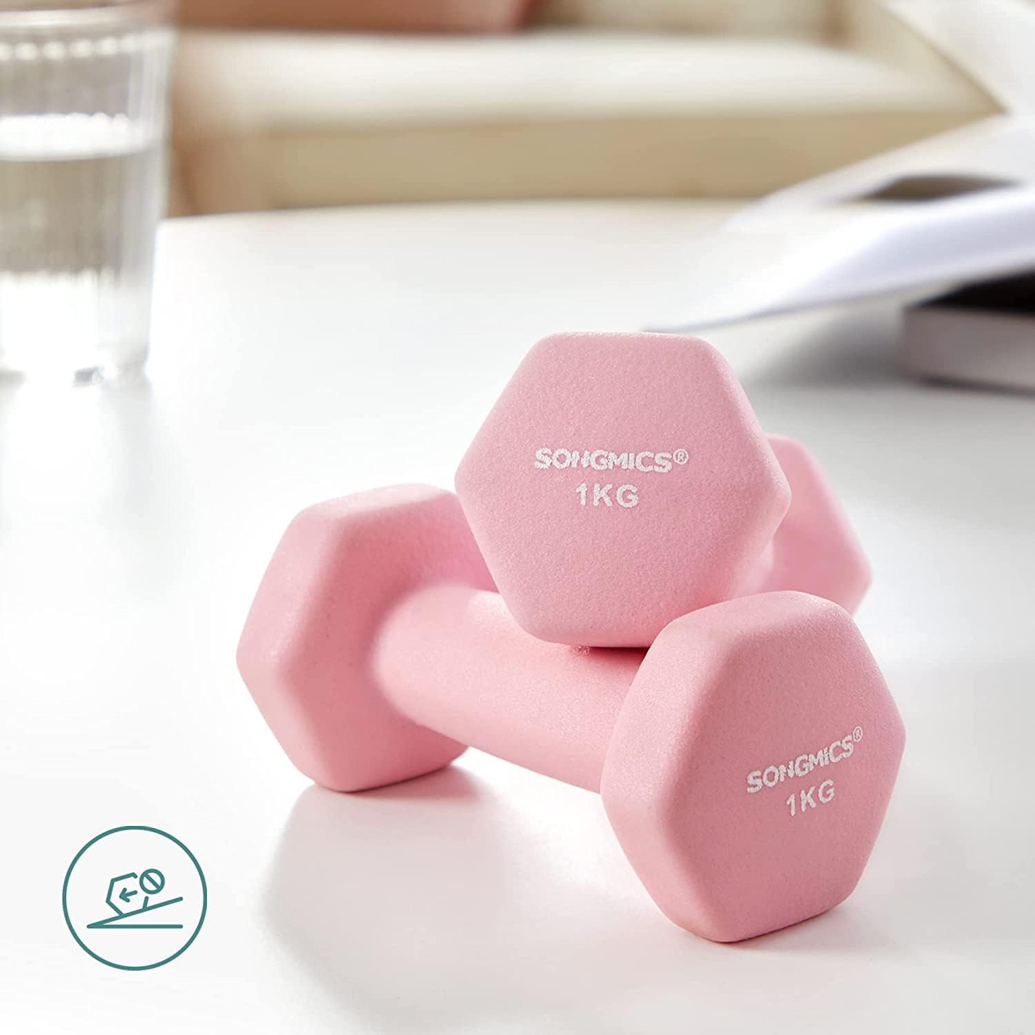 SONGMICS Set de 6 gantere hexagonale cu suport, 2x1 kg 2x2 kg 2x3 kg, multicolor [9]