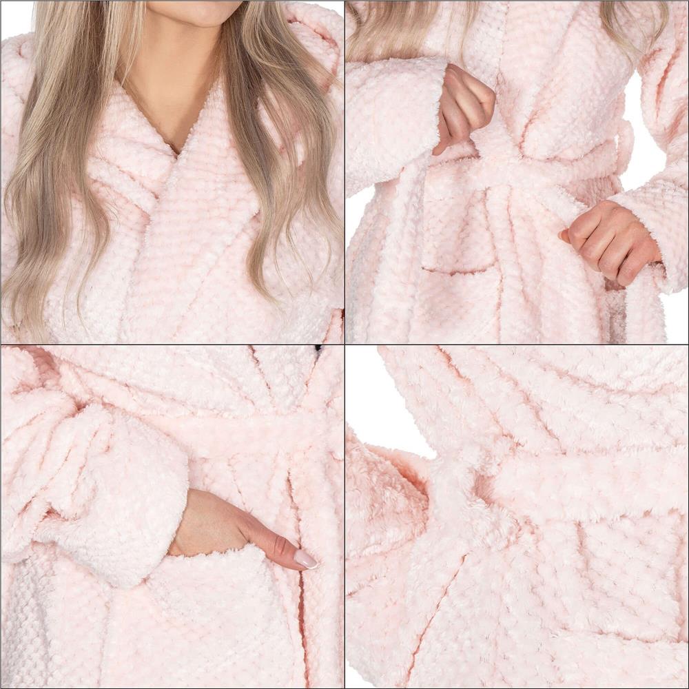 Halat de baie pentru femei pana la genunchi, cu gluga, marimea L/XL, roz [9]