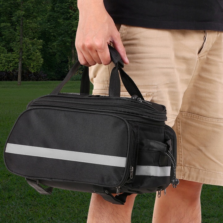 Geanta bicicleta spate 32x17x28 cm, 30L, extensibila, poliester impermeabil, cu elemente reflectorizante, negru [9]