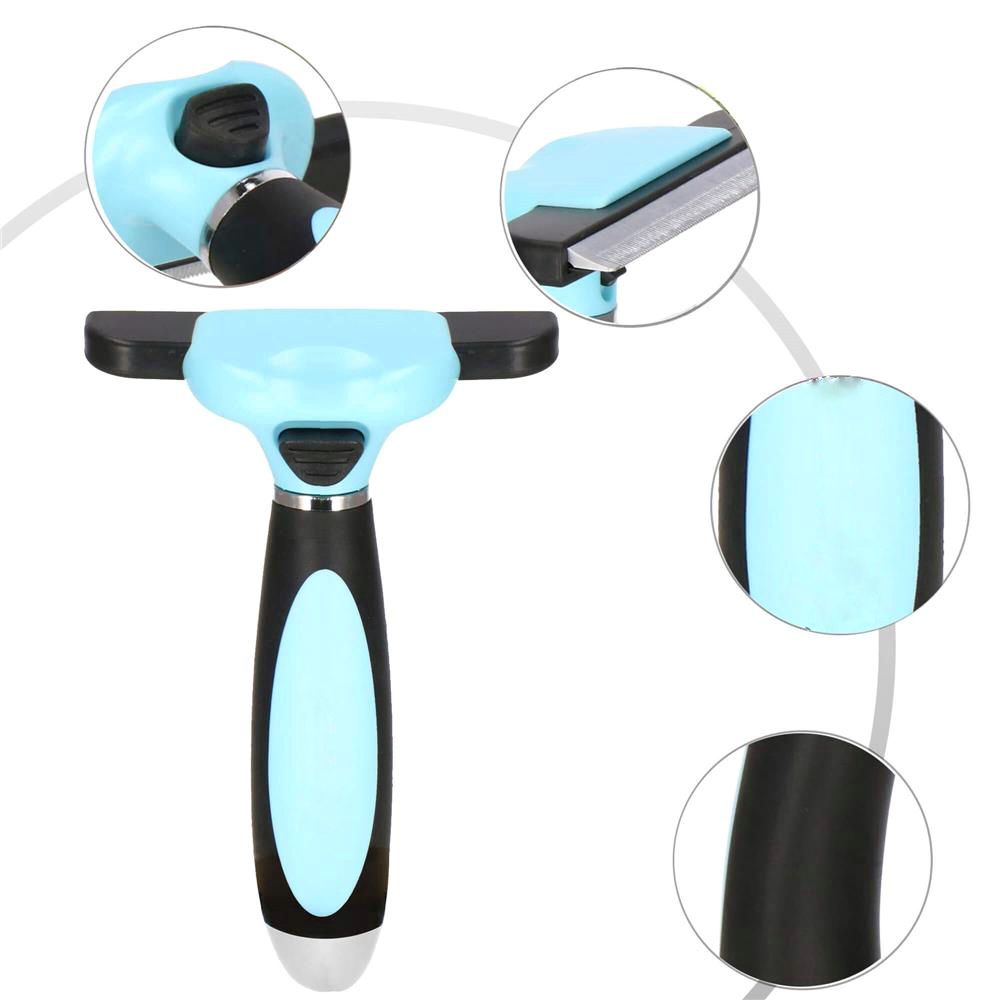 Perie trimmer pentru caini si pisici cu par lung sau scurt, autocuratare, lama 10cm, negru albastru [10]