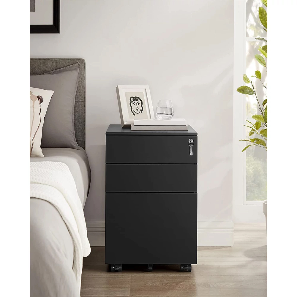 SONGMICS Dulap mobil tip rollbox pentru birouri, din otel, sertar cu sina dosare A4, 39x52x60 cm, negru [8]