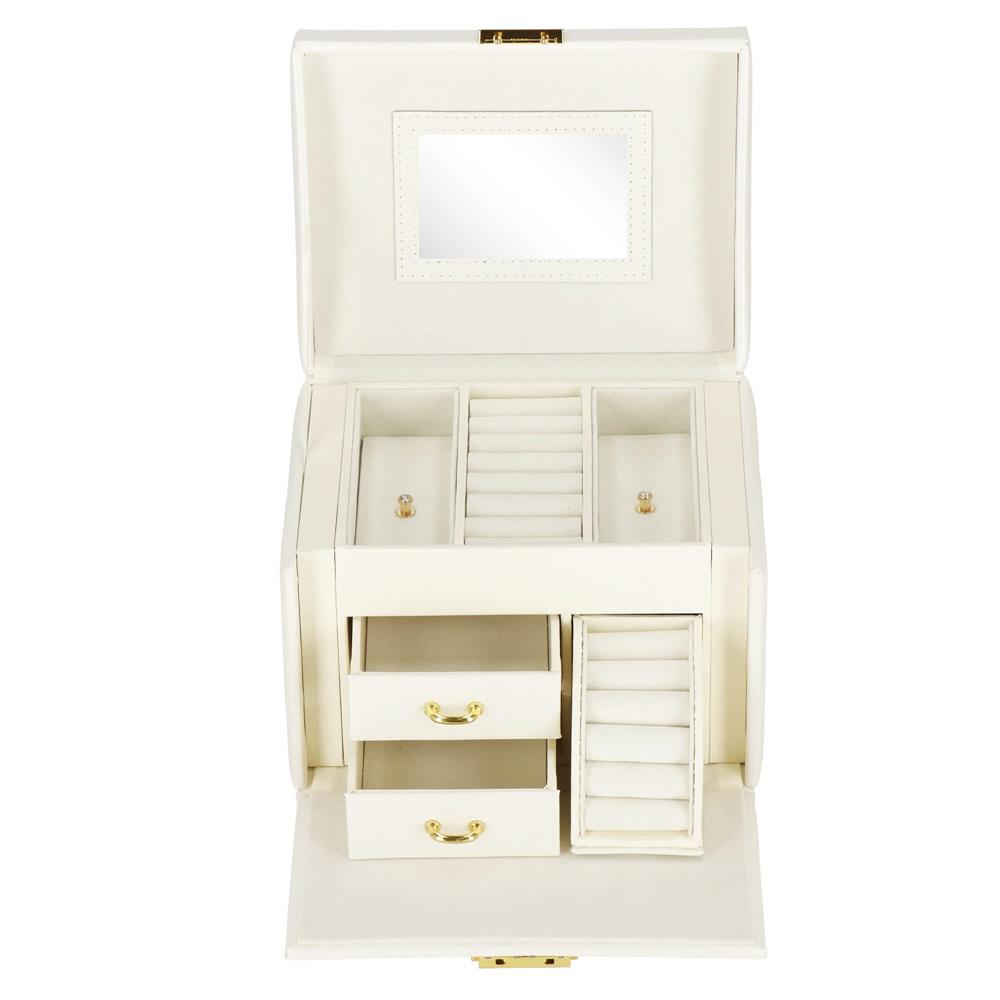 (DL) Cutie depozitare si organizare bijuterii, MDF, piele ecologica, 17,5 x 12 x 13,5 cm., crem [31]