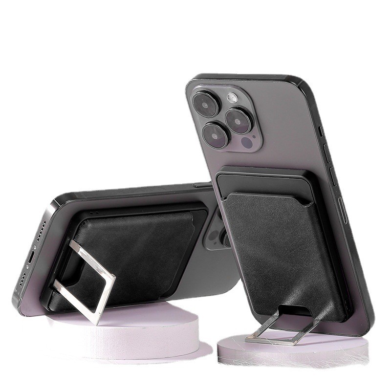 Incarcatoare Telefoane - Accesoriu pentru telefon 3 in 1 , incarcator Wirelles Magsafe, portofel si suport, negru