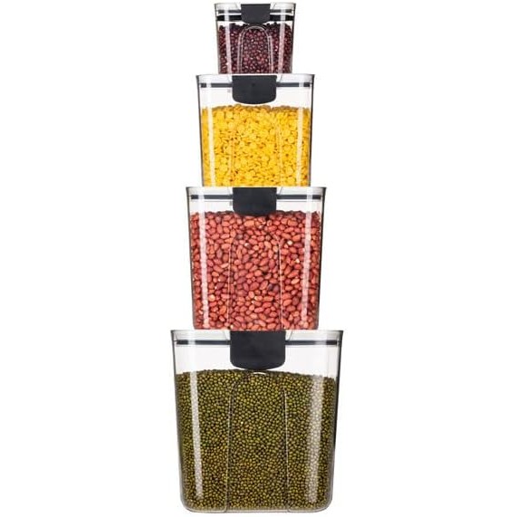 Set 4 Recipiente Depozitare Alimente, , pentru Organizare Bucatarie, cu Inchidere Ermetica, Transparent, Plastic fara BPA, Compatibile cu Masina de Spalat Vase, Diferite Dimensiuni, 350 ml, 1300 ml, 2700 ml, 4600 ml [8]