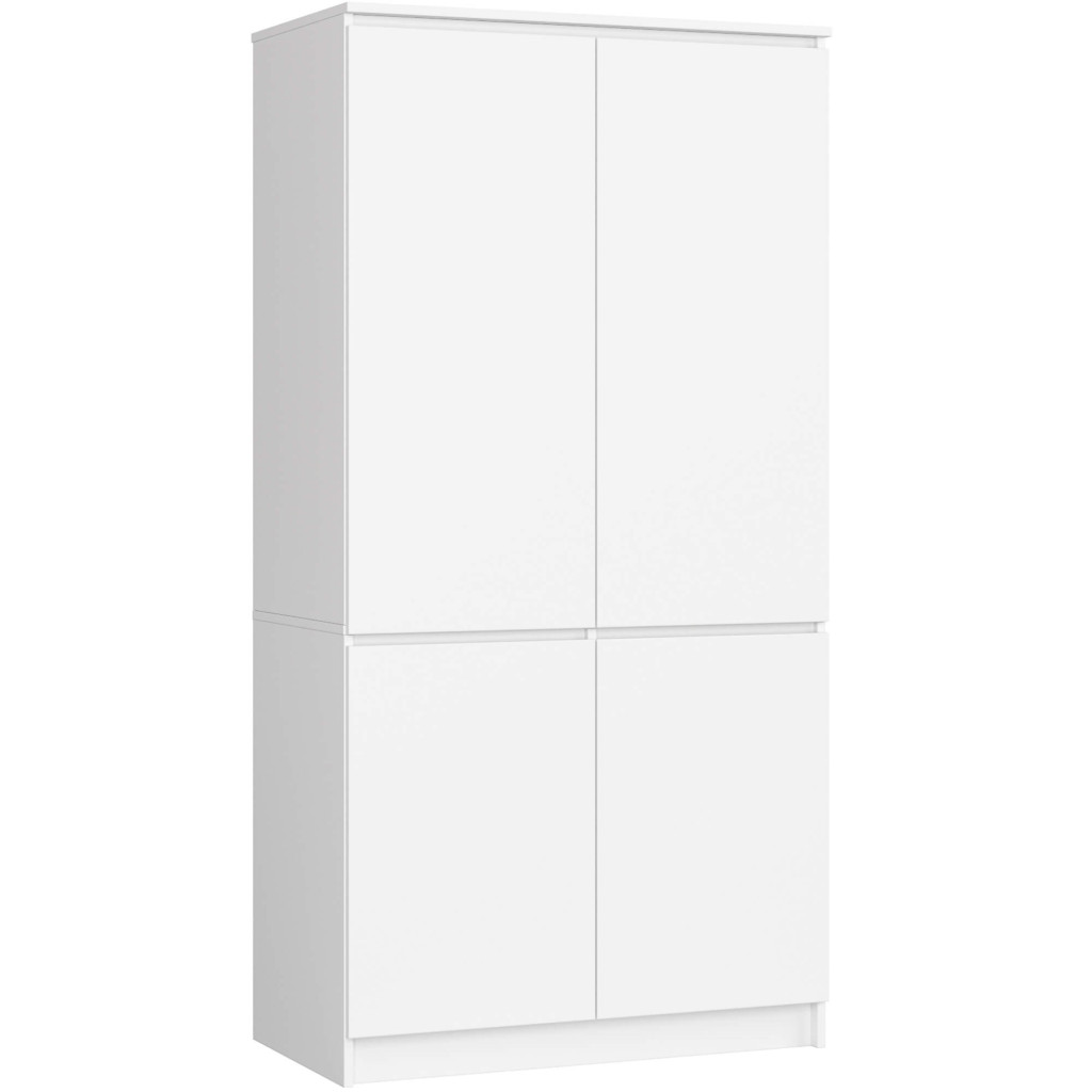 Casă - Dulap cu 4 usi, rafturi si bara pentru umerase, PAL laminat, 90x51x180 cm, alb mat