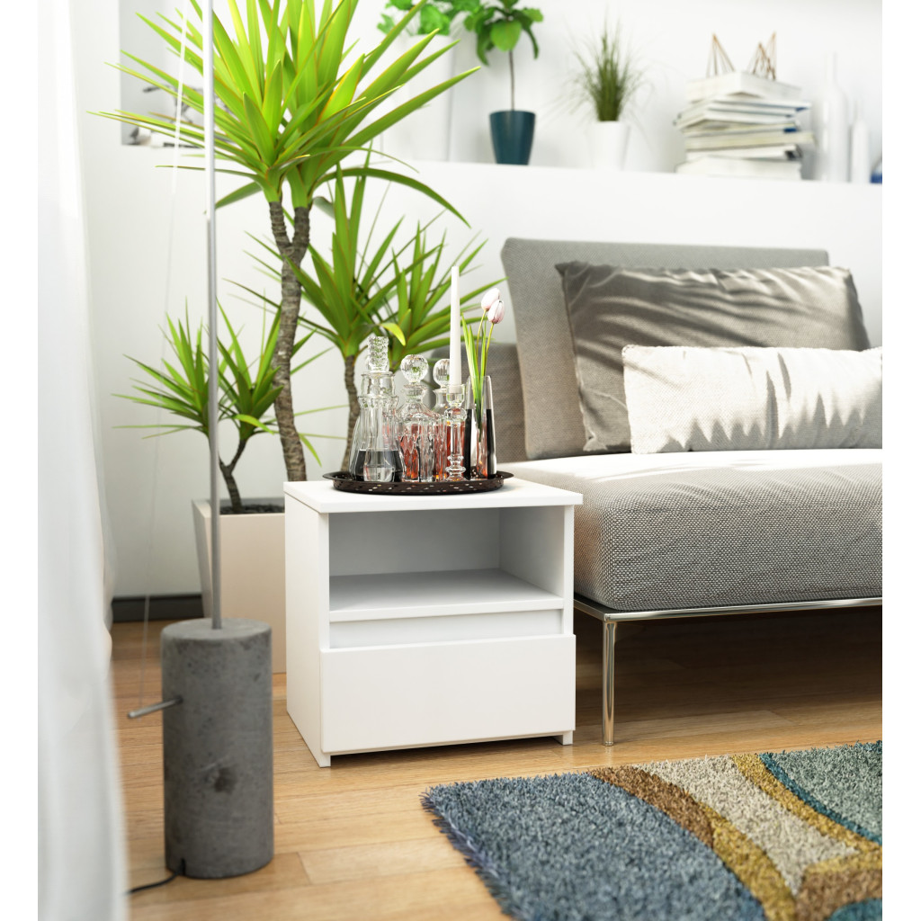 Noptiera cu sertar, PAL laminat, 40x35x40 cm, alb [5]