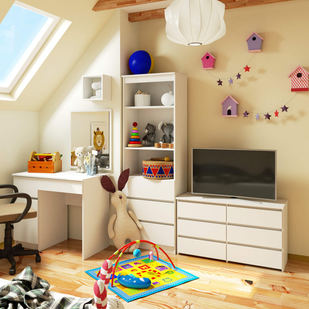 Comoda cu 6 sertare, PAL laminat, 100x35x57 cm, alb mat [7]