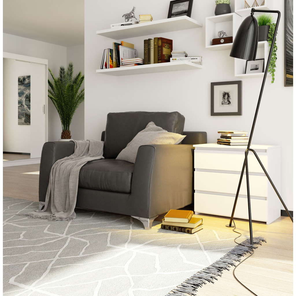 Noptiera cu 3 sertare, PAL laminat, 60x35x57 cm, alb mat [4]