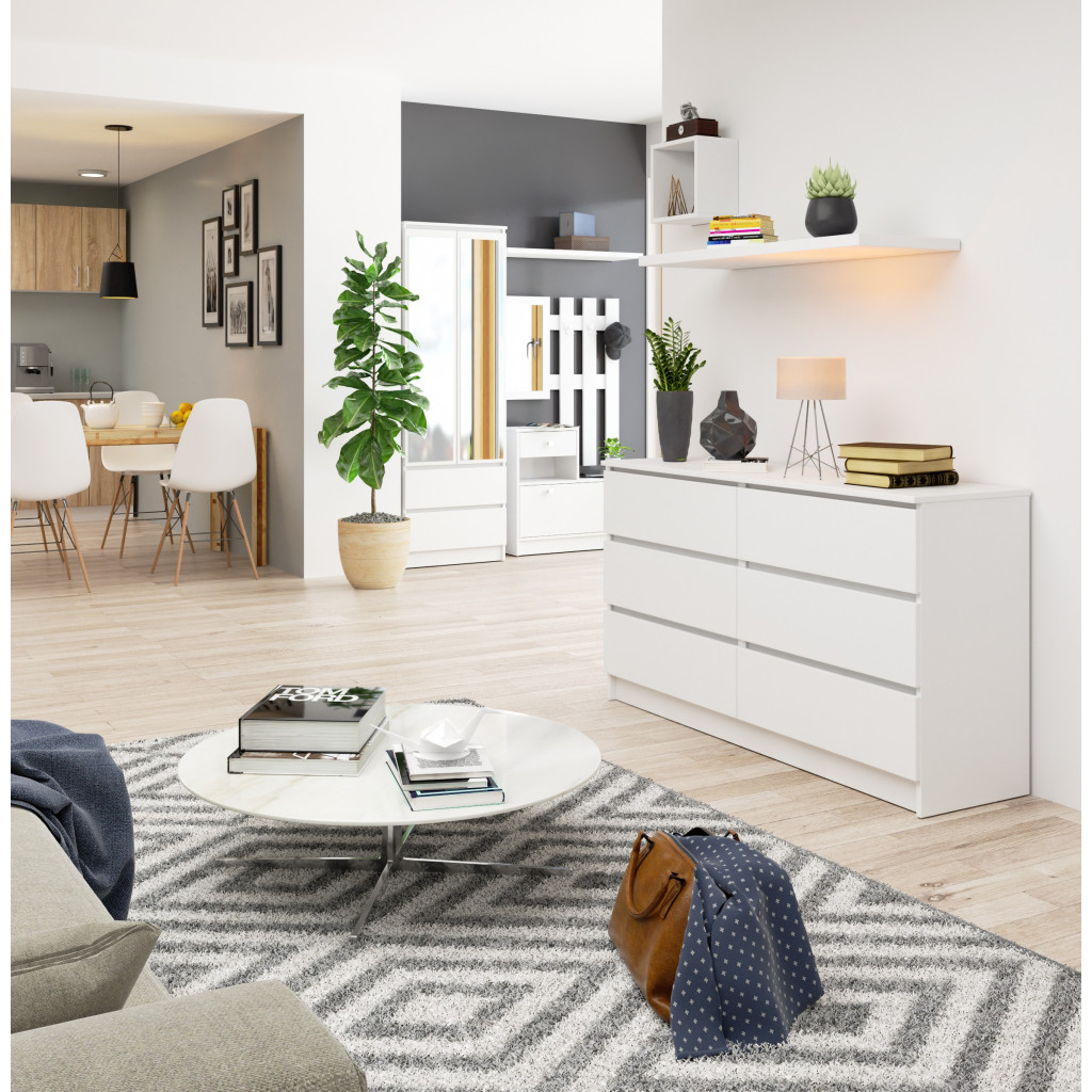 Comoda cu 6 sertare, PAL laminat, 138x40x77 cm, alb mat [7]