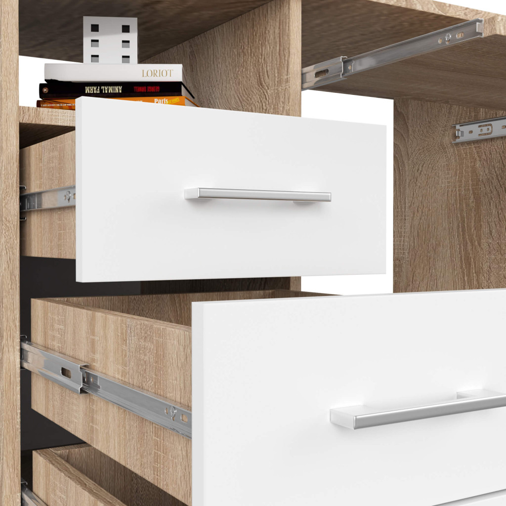 Birou ANA pentru calculator, cu 3 sertare si 1 usa, 124x52x74 cm, stejar sonoma si alb [6]