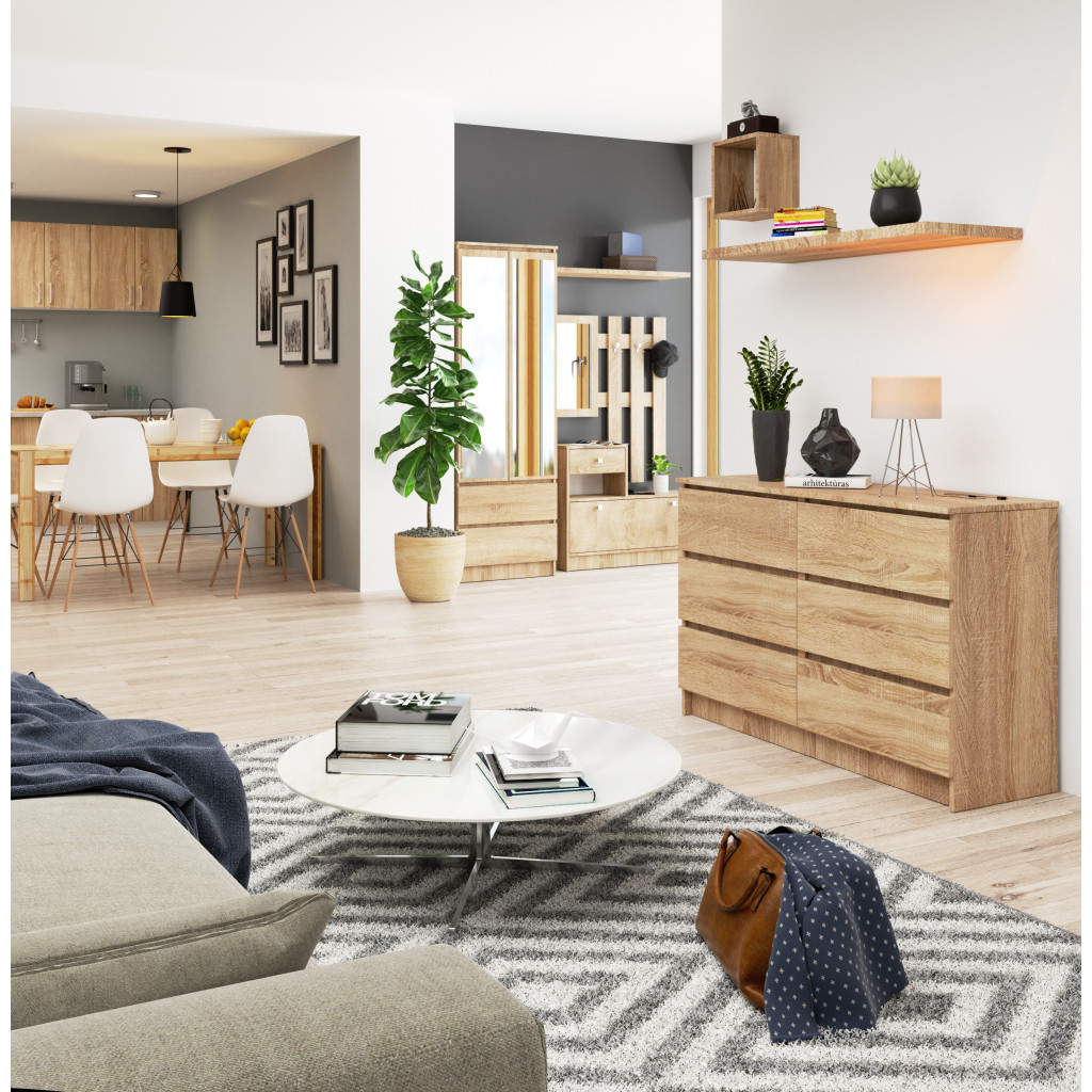Comoda cu 6 sertare, PAL laminat, 120x40x77 cm, stejar sonoma [5]