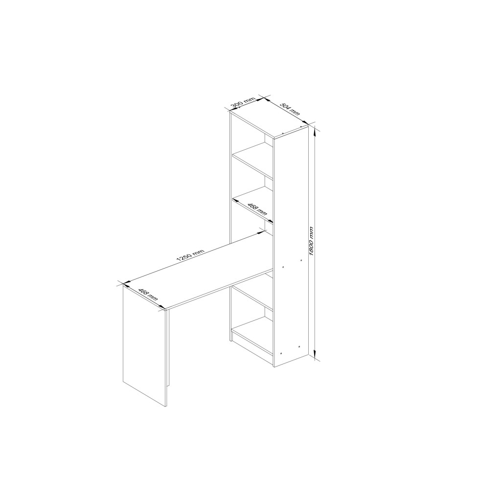 Birou cu rafturi SMART, PAL laminat, 125x50x180 cm, alb [2]