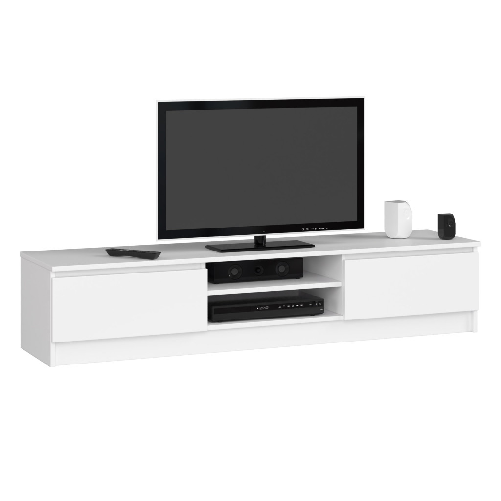 AKORD Mobilier - Comoda TV cu 2 usi si rafturi centrale, PAL laminat, 160x40x33 cm, alb mat