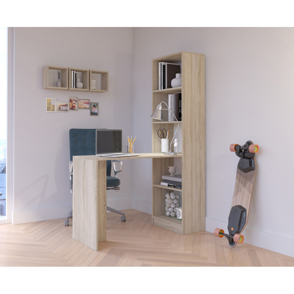 Birou cu rafturi SMART, PAL laminat, 125x50x180 cm, stejar sonoma [2]