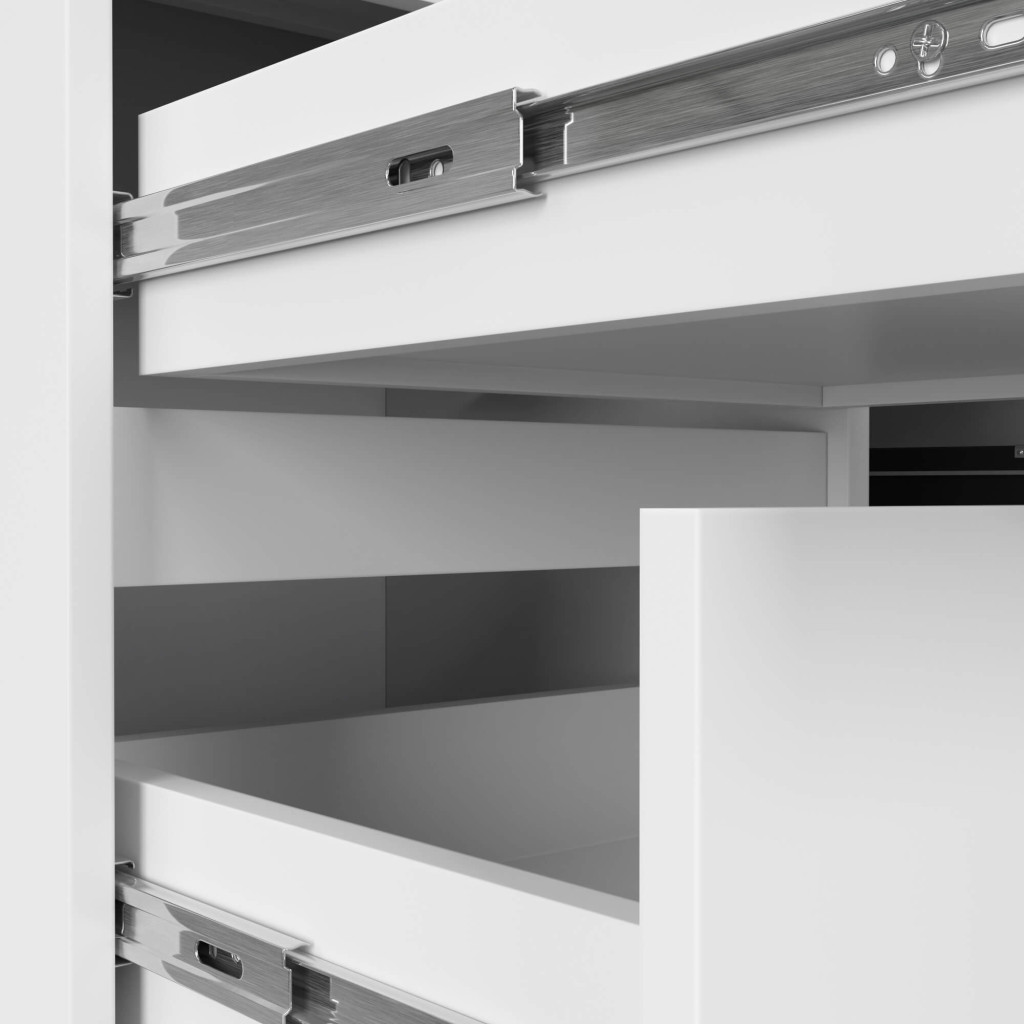 Birou colt stanga cu 3 sertare si rafturi, 155x85x77 cm, alb [6]