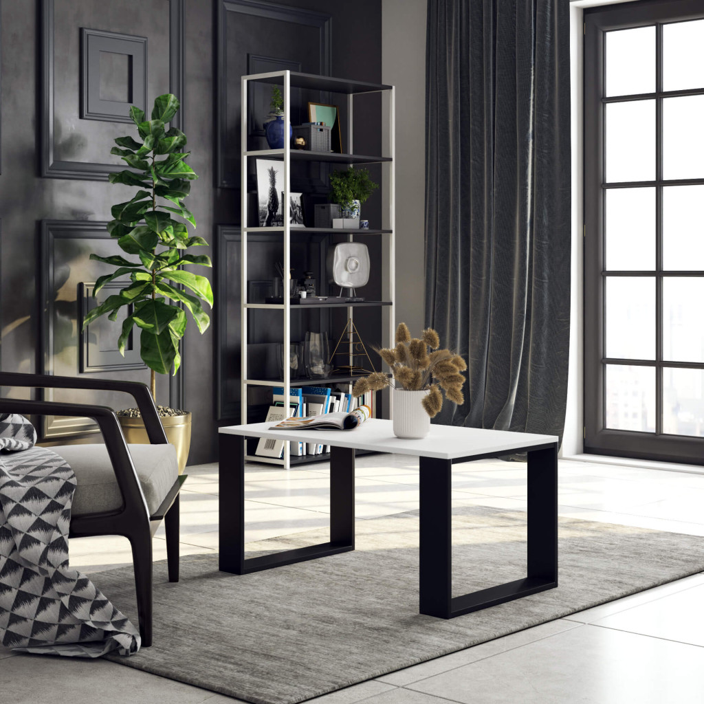 Masuta cafea NOX cu raft inferior, PAL laminat, 92x53x45 cm, alb si negru [4]