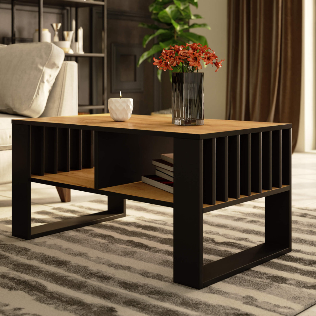 Masuta cafea ROCKFORD, cu blat din PAL, 92x53x45 cm, stejar craft si negru [5]