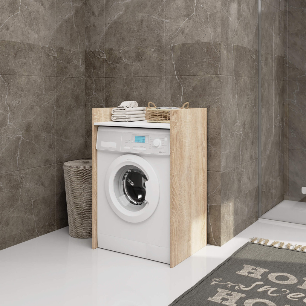 Masca pentru masina de spalat cu polita, PAL laminat, 64x50x98 cm, stejar sonoma si alb [4]