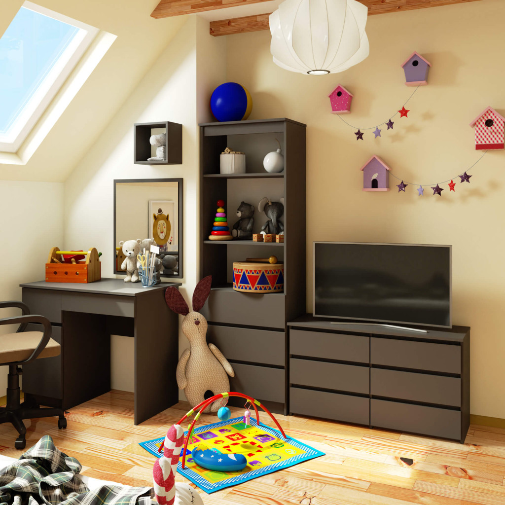 Comoda cu 6 sertare, PAL laminat, 100x35x57 cm, gri [6]