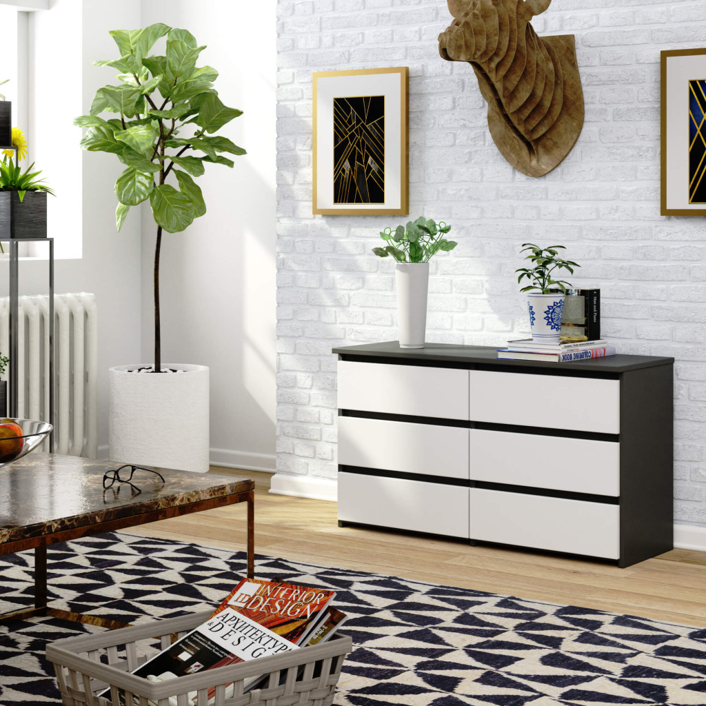 Comoda cu 6 sertare, PAL laminat, 100x35x57 cm, gri si alb [5]