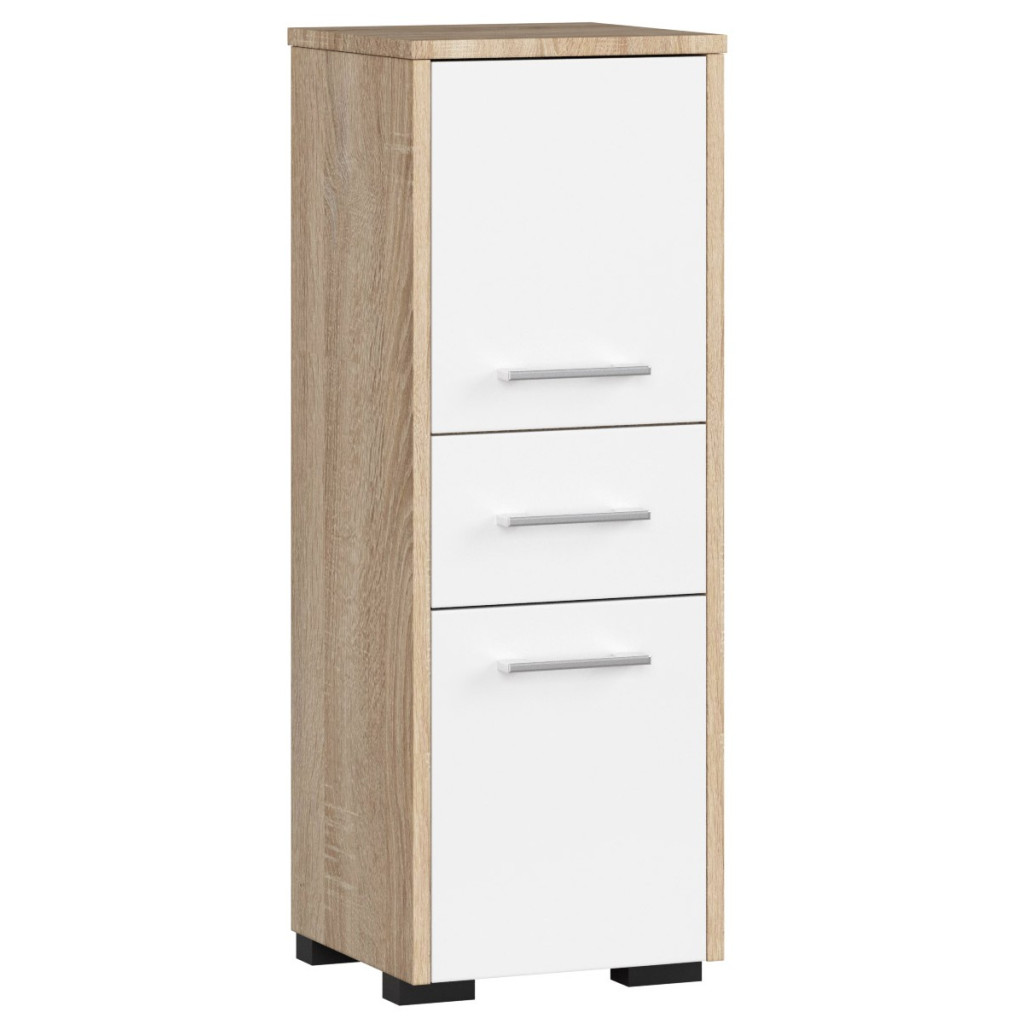 AKORD Mobilier - Dulap baie tip coloana cu 2 usi si sertar, PAL laminat, 30x30x85 cm, stejar sonoma si alb