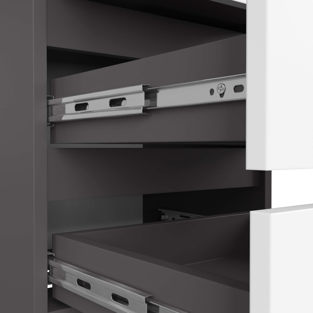 Noptiera cu 3 sertare, PAL laminat, 40x35x57 cm, gri grafit si alb [4]