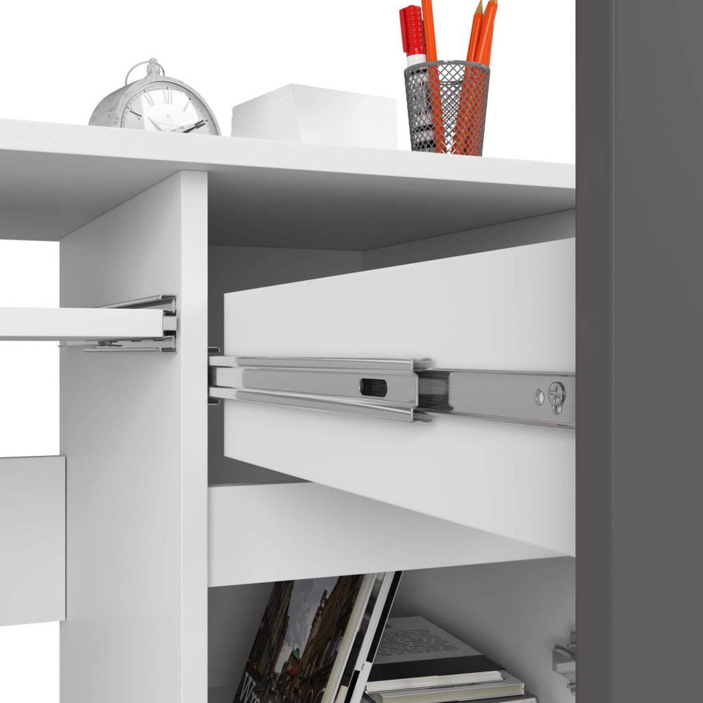 Birou computer PIKSE cu sertar, dulap si polita glisanta pentru tastatura, dreapta, 90x50x77 cm, alb si gri [6]