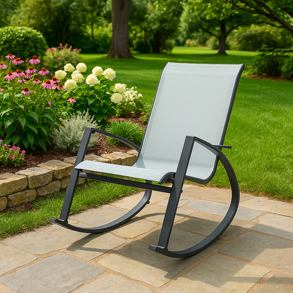 Scaun balansoar de gradina din metal si textil, 60x104x95 cm, capacitate 120 kg, gri [3]