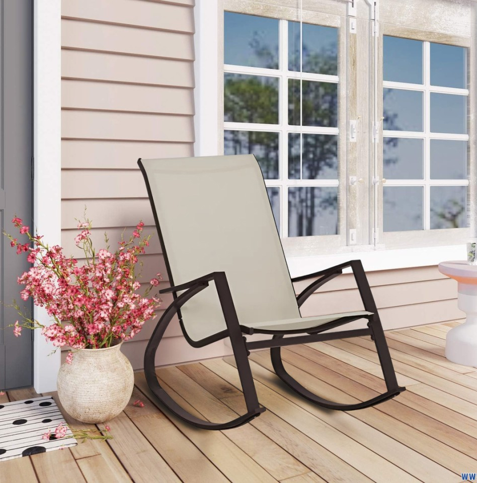 Scaun balansoar de gradina din metal si textil, 60x104x95 cm, capacitate 120 kg, crem [5]