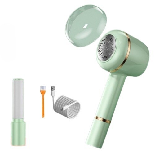 Electronice - Aparat Pentru Curatat Scame, Par Si Praf, , Pentru Diferite Tipuri De Material, Cu Lame Din Otel Inoxidabil, Incarcare Prin USB Type-C, Cu Perie De Curatare, Cablu USB Si Stick Cu Lipici Incluse, Verde, 220 x 86 mm