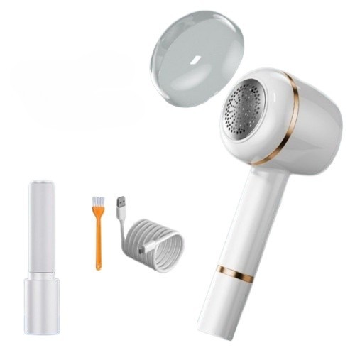 Electronice - Aparat Pentru Curatat Scame, Par Si Praf, , Pentru Diferite Tipuri De Material, Cu Lame Din Otel Inoxidabil, Incarcare Prin USB Type-C, Cu Perie De Curatare, Cablu USB Si Stick Cu Lipici Incluse, Alb, 220 x 86 mm