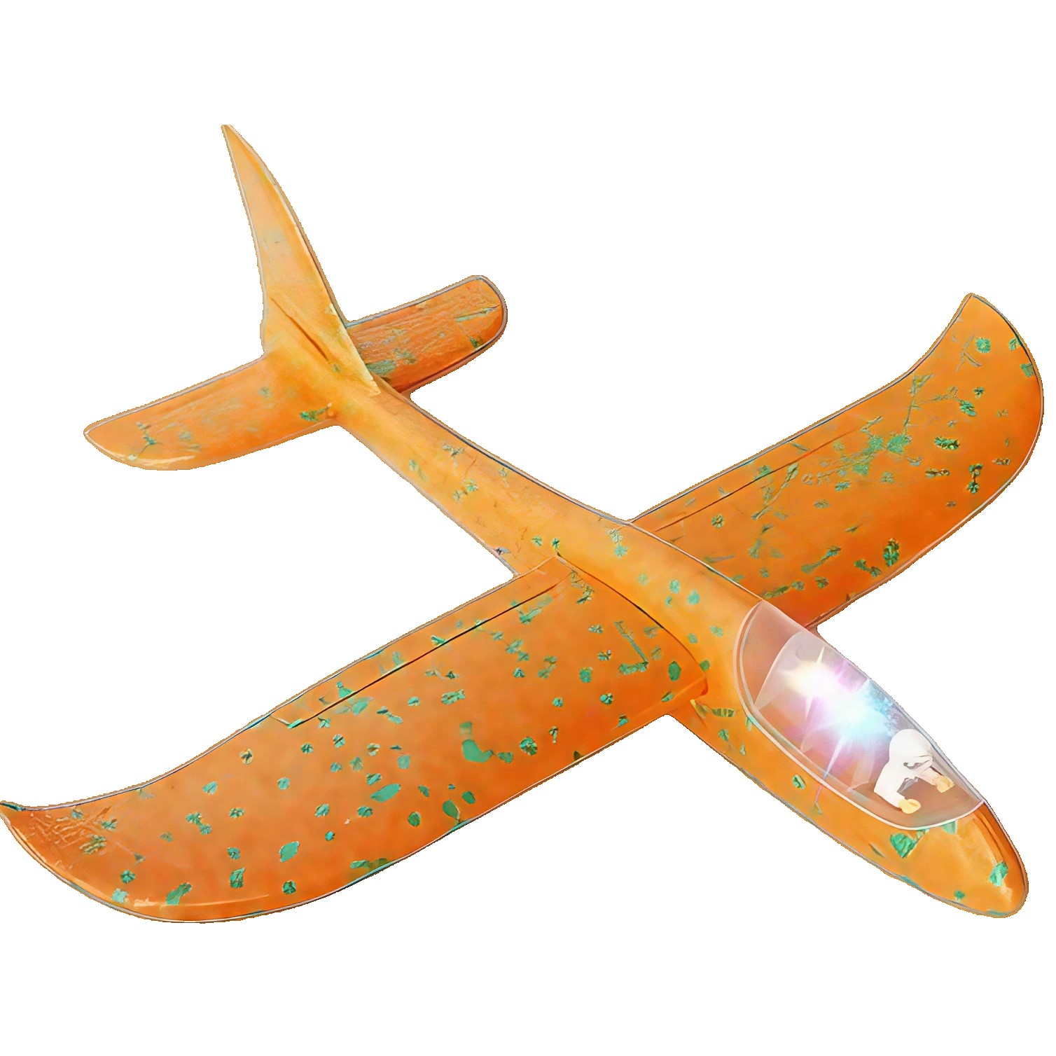 Jucarii Senzoriale, Fidget Toys - Avion Planor cu Pilot, , Din Polistiren, Cu Lumini in Cabina Pilotului, Lungime 47 cm, Portocaliu
