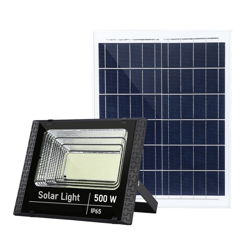 Lampi solare - Proiector LED SMD 500W cu incarcare solara , panou solar, cu telecomanda, suport prindere, material ABS, 18AH, 400 LED-uri, temperatura culoare 6500k, 32x26x9 cm, negru
