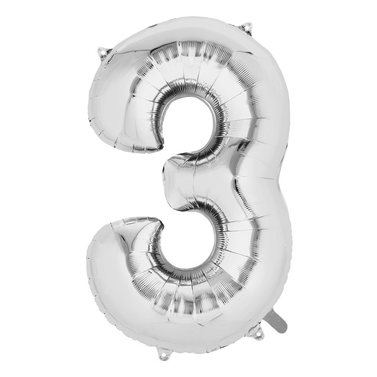 Cifre - Balon din Folie , Cifra 3, 81 cm, Pentru Aer sau Heliu, Bulk, Argintiu