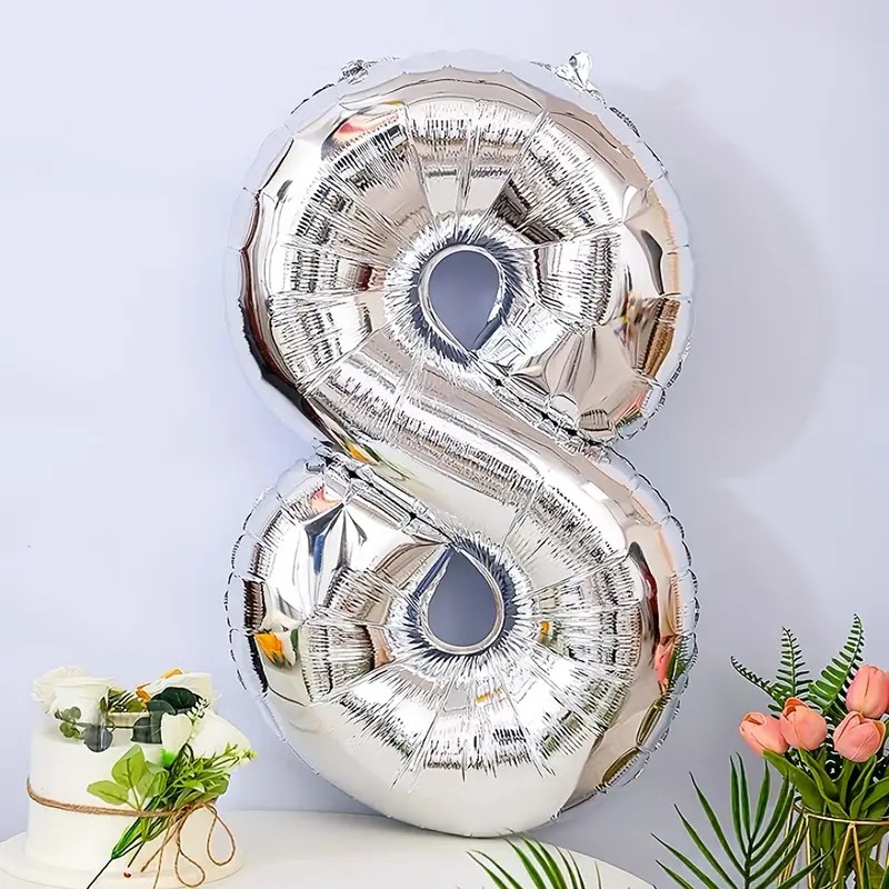 Balon din Folie , Cifra 8, 81 cm, Pentru Aer sau Heliu, Bulk, Argintiu [2]