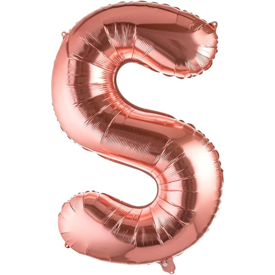 Litere - Balon Folie Metalizata Litera S, , 100 cm, Umflati cu Heliu sau Aer, Ambalaj Individual, Pai inclus, Rose Gold