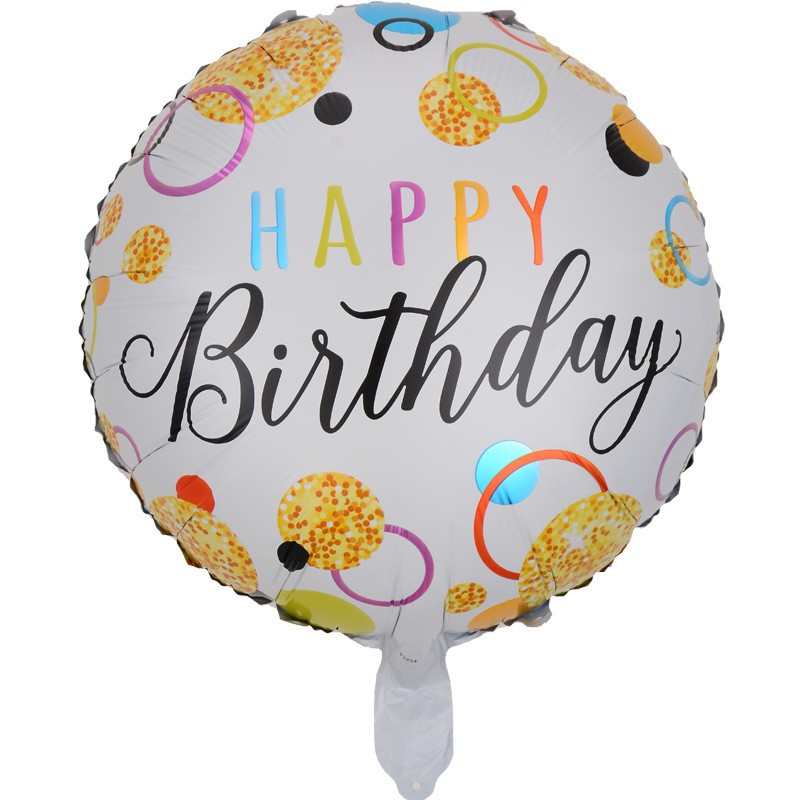 Figurine si Baloane 3D - Balon din Folie Metalizata, , Figurine, Model 6, Happy Birthday, Tematica Aniversare, 45 cm, Ambalaj Individual, Pai Inclus, Umflare cu Aer sau Heliu, Multicolor