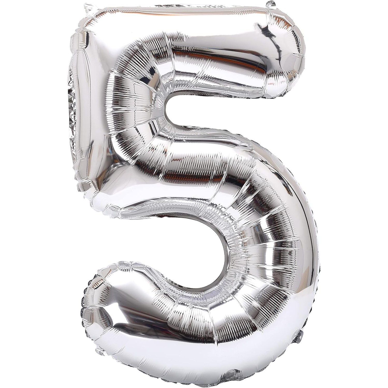 Cifre - Balon din Folie Metalizata , Figurina Cifra, Tema Aniversare 40 cm, Ambalaj Individual, Pai inclus, Umflare cu Aer sau Heliu, Argintiu, Cifra 5
