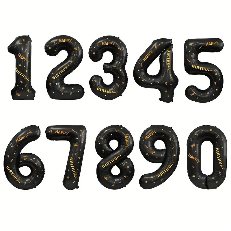 Balon din Folie Metalizata , Figurina Cifra, Scris Happy Birthday, Tema Aniversare 100 cm, Ambalaj Individual, Pai inclus, Umflare cu Aer sau Heliu, Negru, Cifra 3 [2]