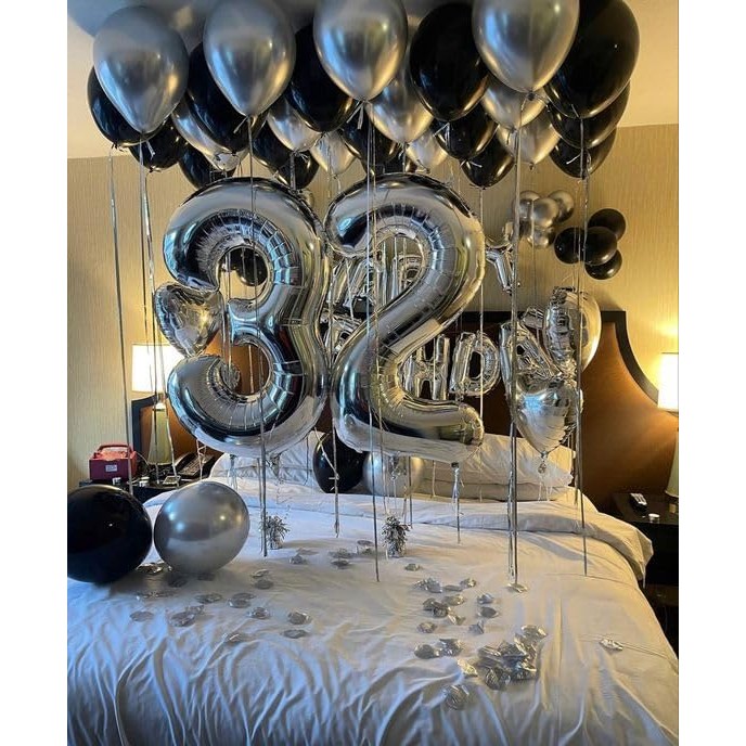 Balon din Folie Metalizata , Figurina Cifra, Tema Aniversare 40 cm, Ambalaj Individual, Pai inclus, Umflare cu Aer sau Heliu, Argintiu, Cifra 3 [2]