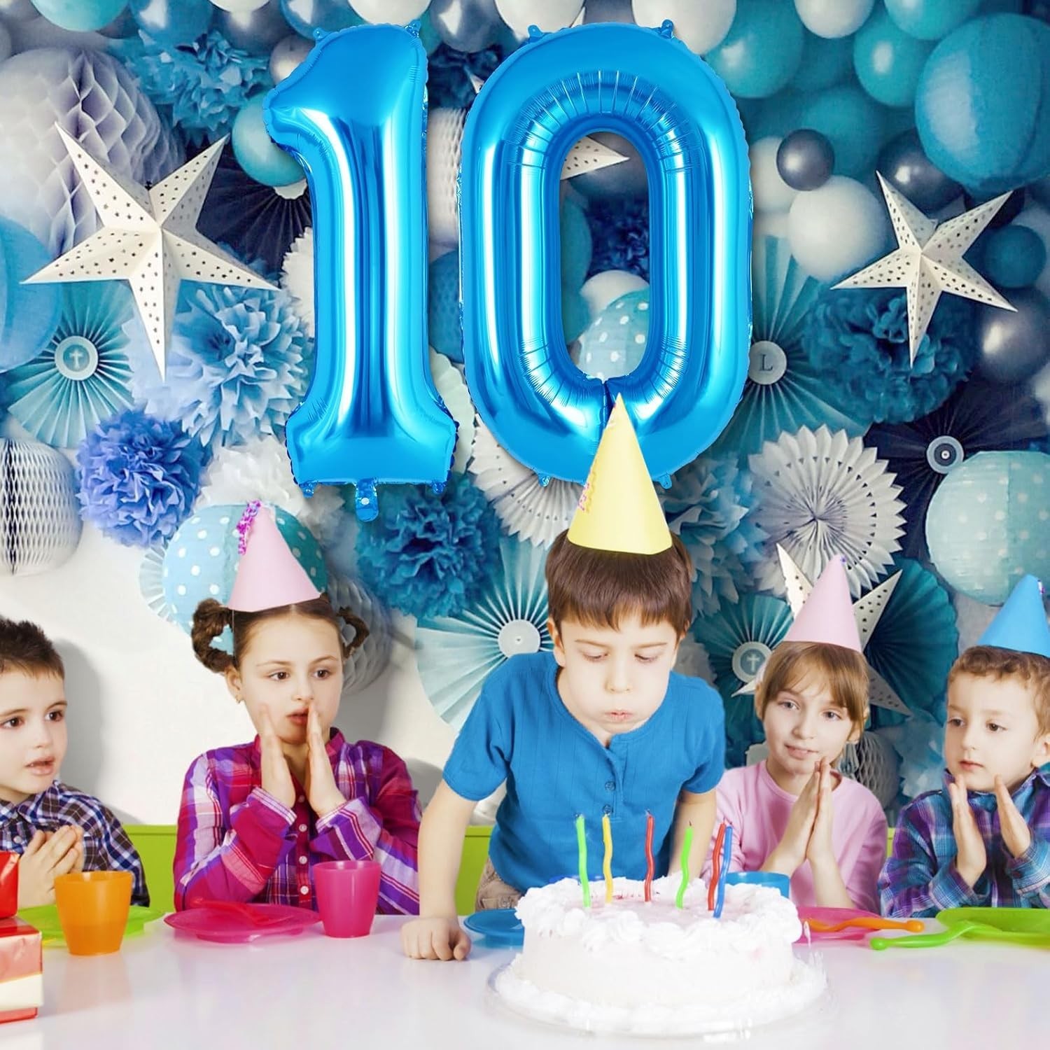 Balon din Folie Metalizata, , Figurina Cifra, Tema Aniversare 100 cm, Ambalaj Individual, Pai inclus, Umflare cu Aer sau Heliu, Albastru, Cifra 1 [2]