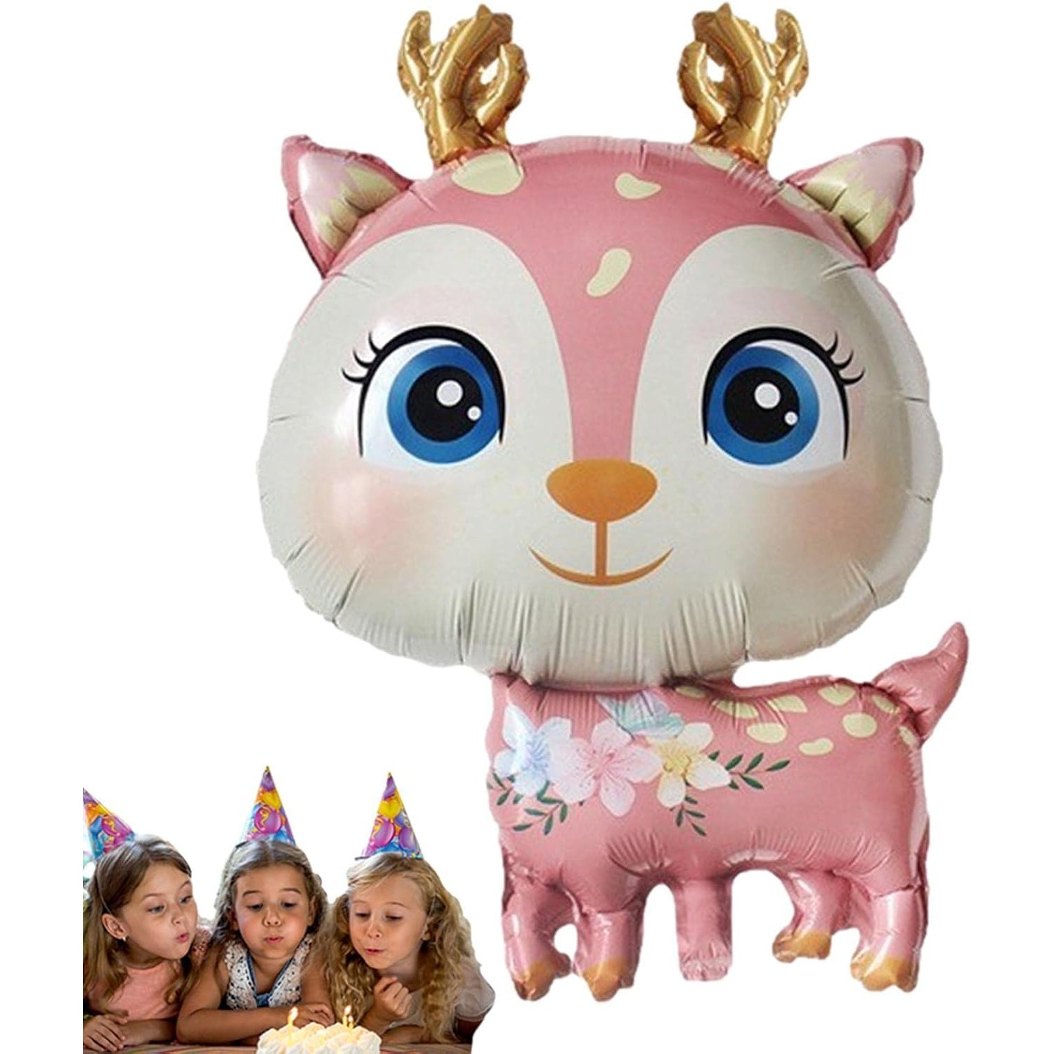 Balon din Folie Metalizata, , Mini Figurine, Model Cerb, Tematica Aniversare, 49x74.5 cm, Ambalaj Individual, Pai Inclus, Umflare cu Aer sau Heliu, Roz [5]