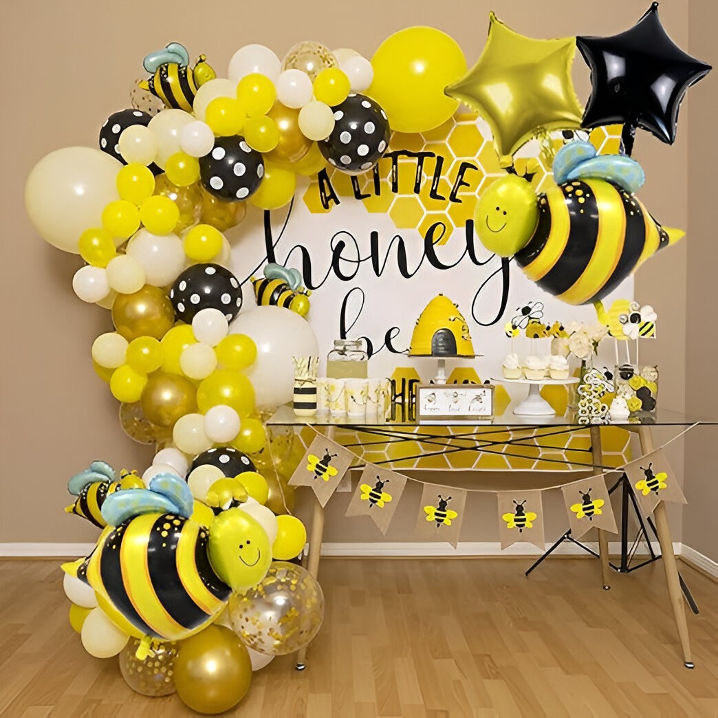 Balon din Folie Metalizata, , Mini Figurine, Model Albinuță, 36x42cm, Ambalaj Individual, Pai Inclus, Umflare cu Aer sau Heliu, Multicolor [3]