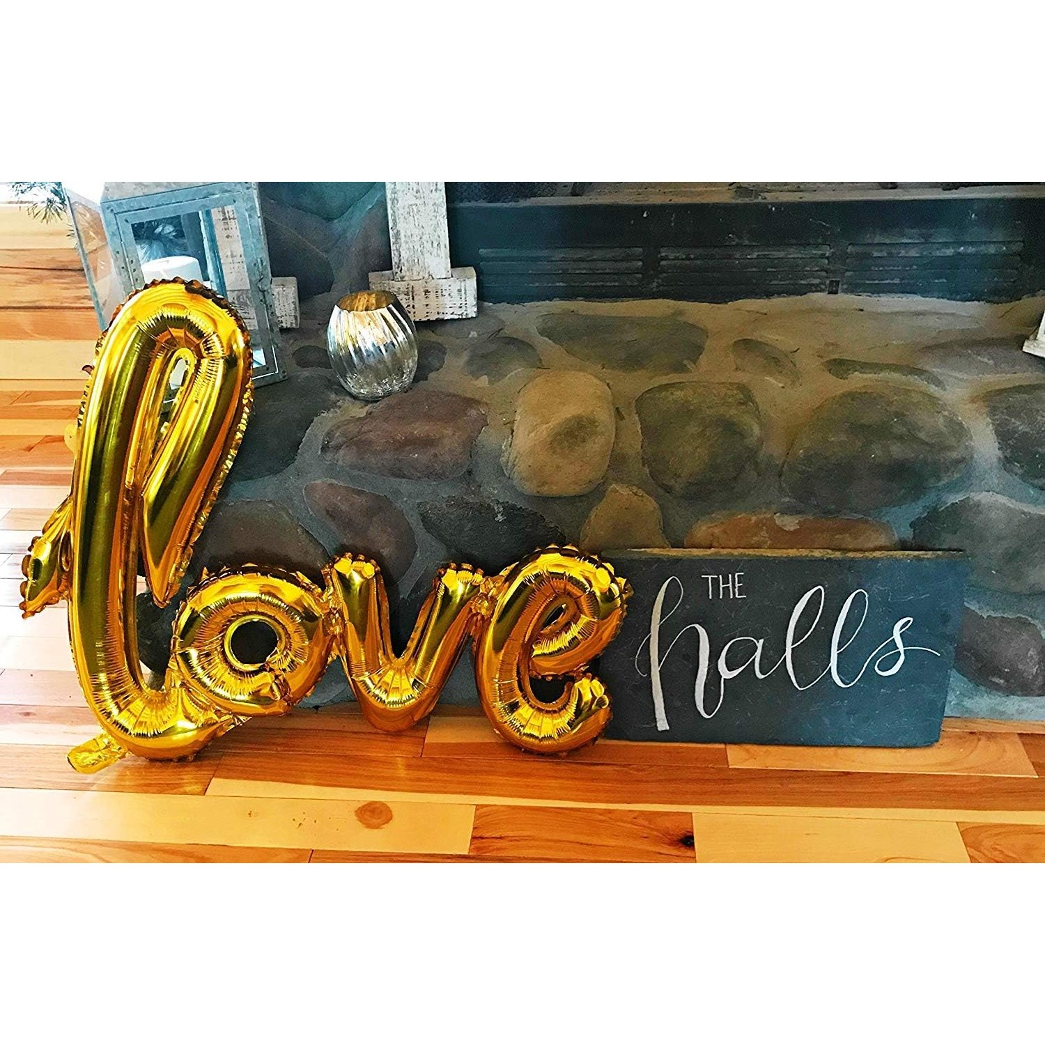 Balon din Folie Metalizata, , Model Love scris de mana, 102x65 cm, Tematica Ziua Îndrăgostiților, Ambalaj Individual, Pai Inclus, Umflare cu Aer sau Heliu, Auriu [3]