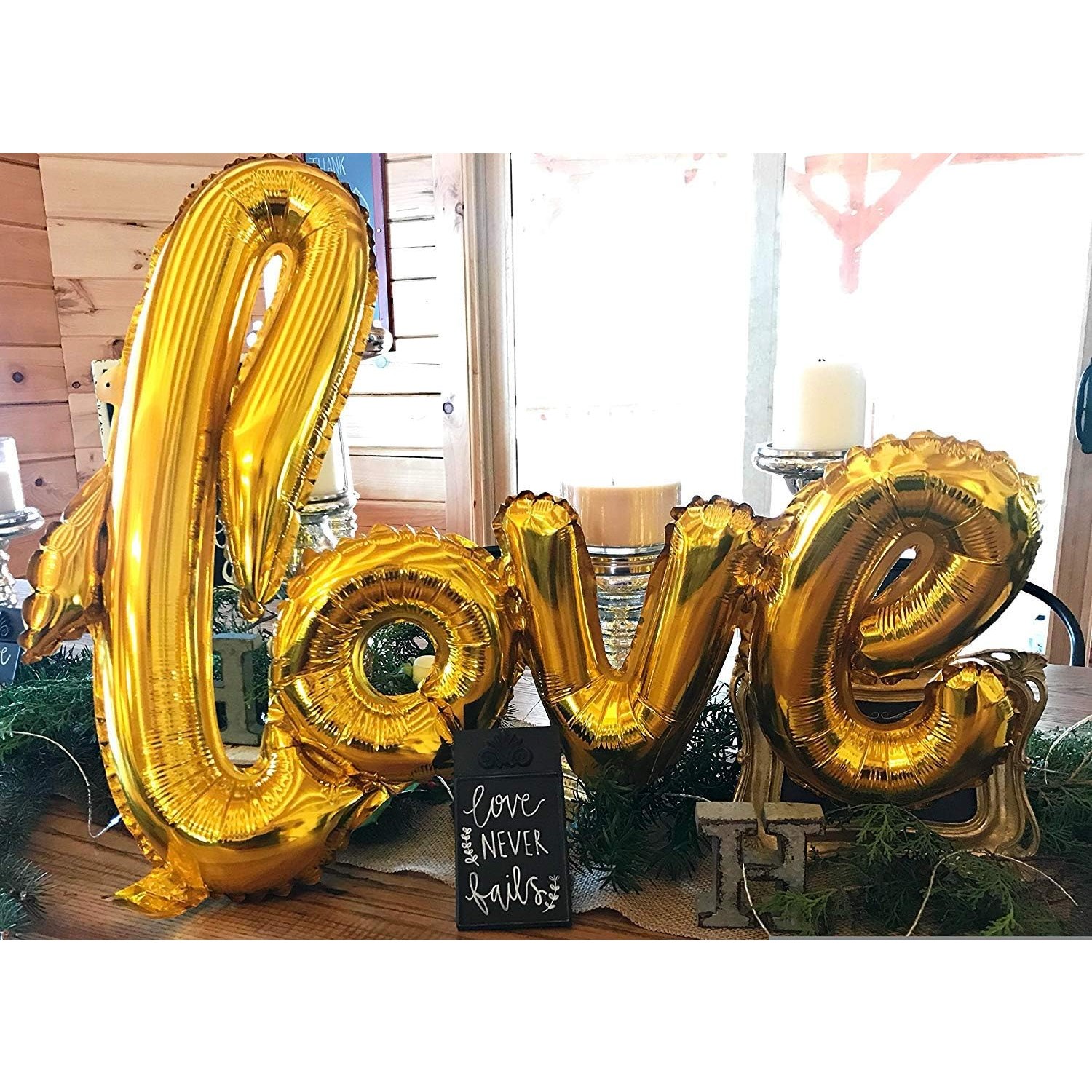 Balon din Folie Metalizata, , Model Love scris de mana, 102x65 cm, Tematica Ziua Îndrăgostiților, Ambalaj Individual, Pai Inclus, Umflare cu Aer sau Heliu, Auriu [2]